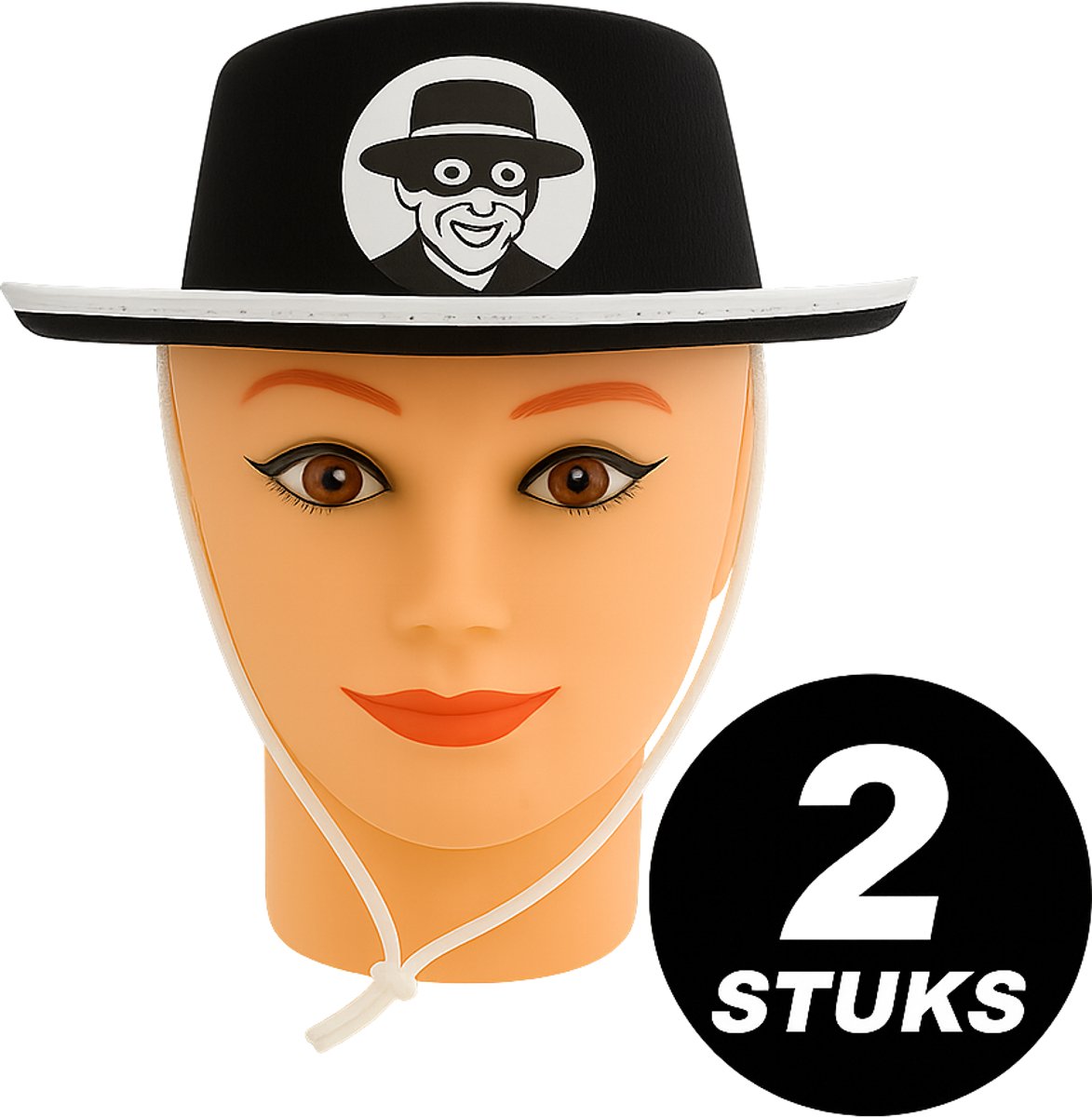 Zwarte Verkleedhoed Bandiet met Masker – Hoed Carnaval – 2 Stuks