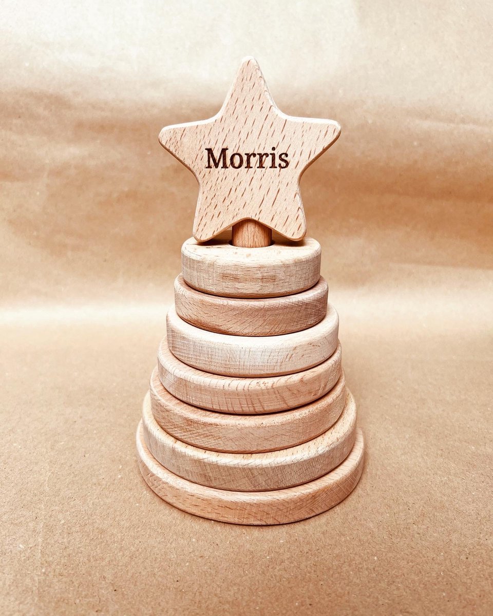 Houten Stapelaar Ster incl. naam graveren