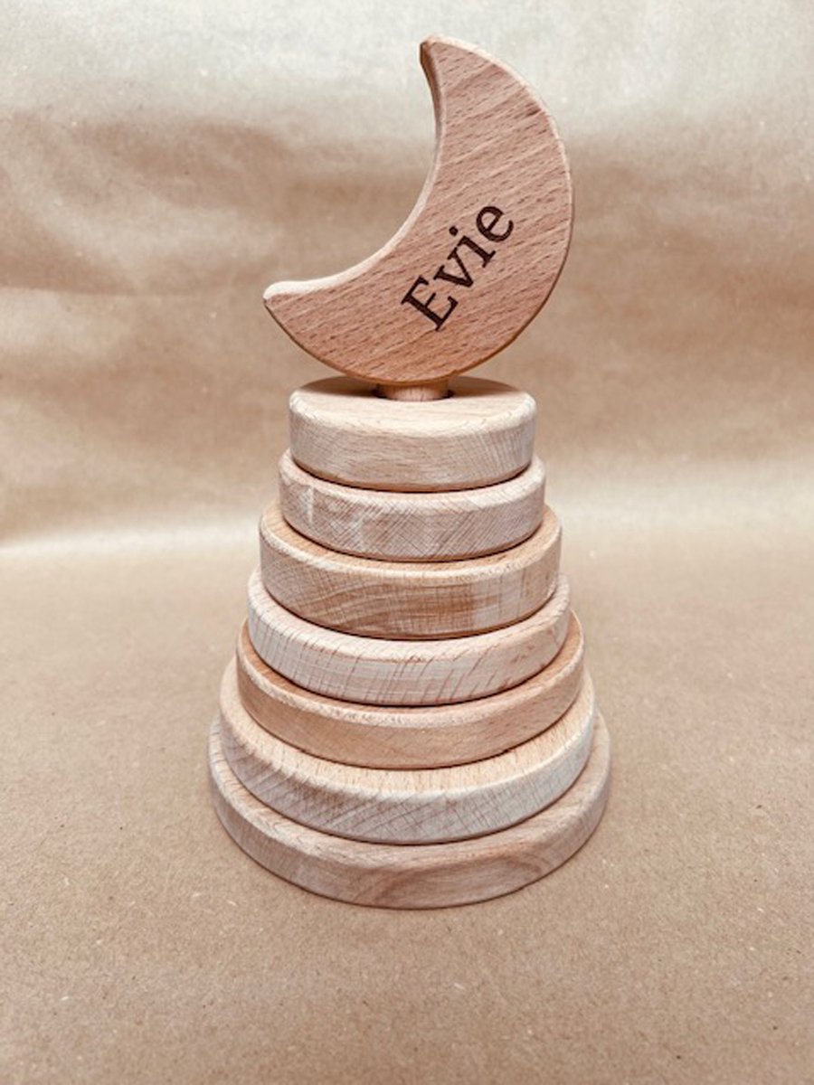 Houten stapelaar maan incl. naam graveren