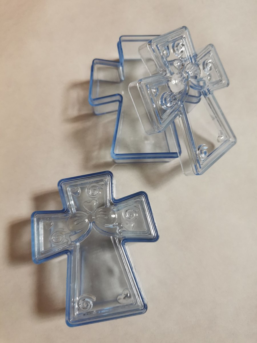 24 blauw transparante doosjes kruis voor doop of communie uitdeel bedankje