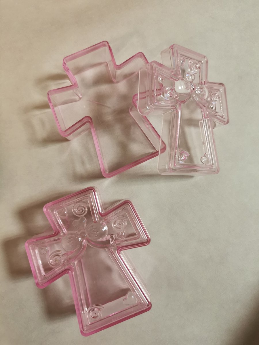 24 roze transparante doosjes kruis voor doop of communie uitdeel bedankje