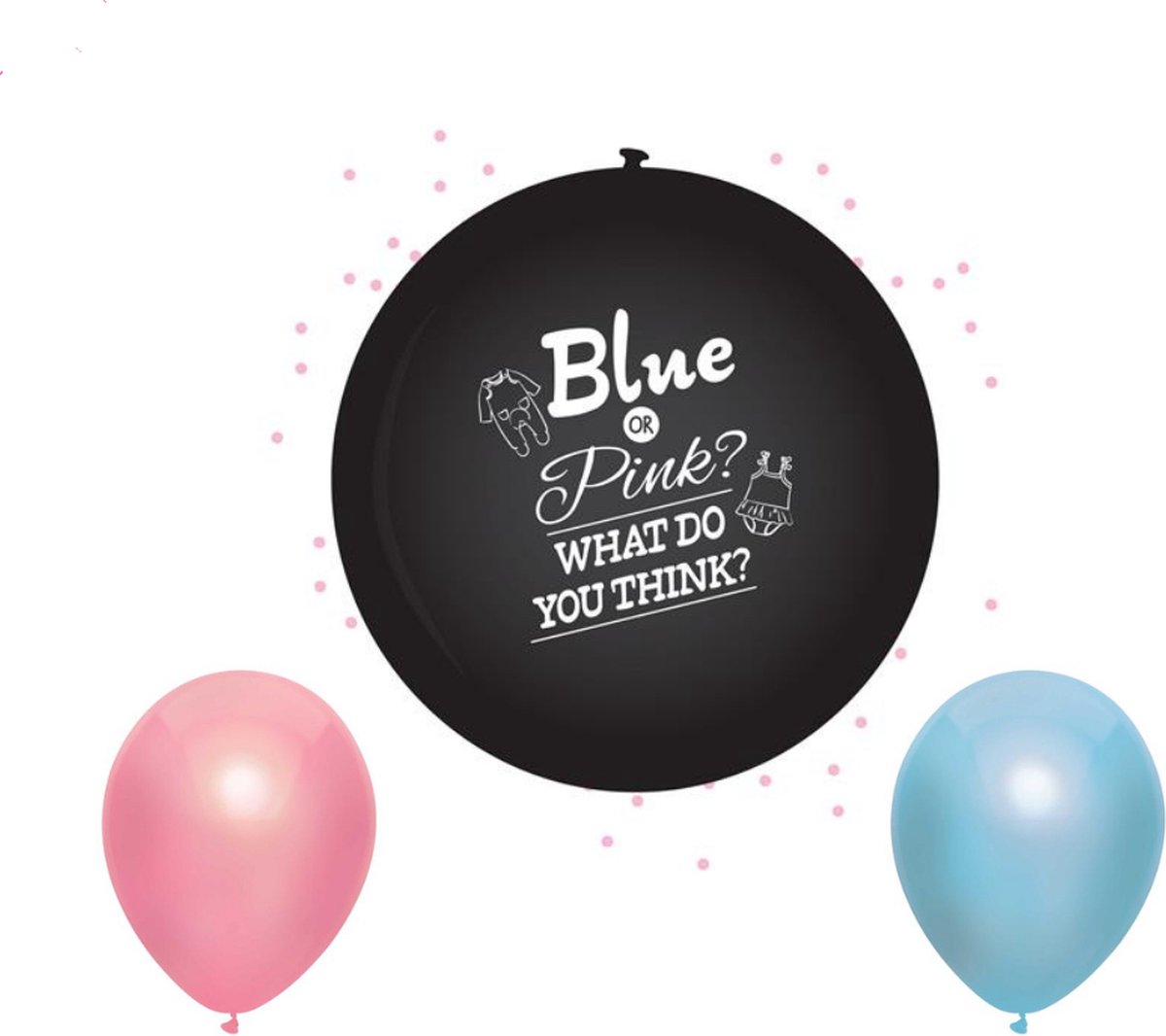 gender reveal ballonpakket met blauwe confetti, 10 roze en 10 blauwe ballonnen
