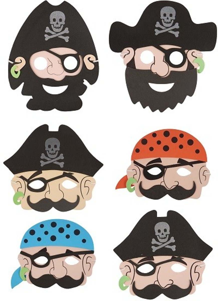 6 stuks stoere foam piraten maskers