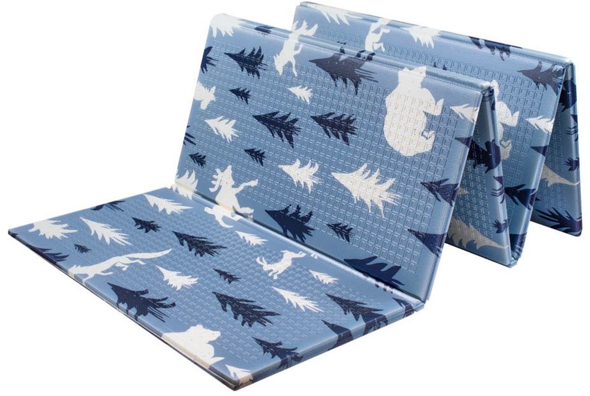 PlayTo - Speelmat - Gevouwen speelmat met bomen en dieren - Blauw en Wit - Licht gerasterde textuur - Draagbaar en opvouwbaar - Kinder speelmat - Activiteitenmat - Speelkleed