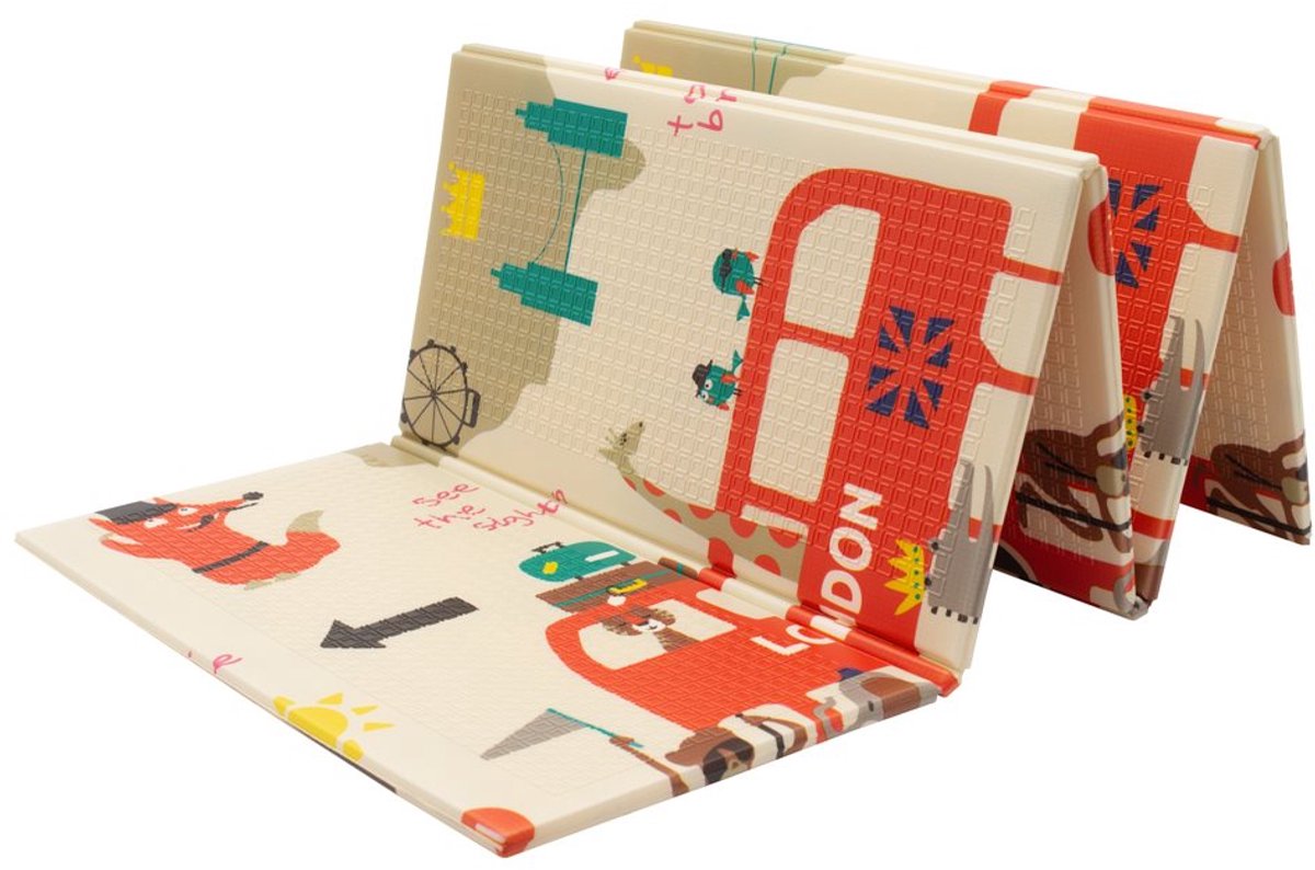 PlayTo - speelmat Londen thema - dubbelzijdig opvouwbaar - foam speelkleed - waterdicht - antislip mat - zacht vloerkleed - educatief speelgoed - speelmat baby - picknickmat - gymmat
