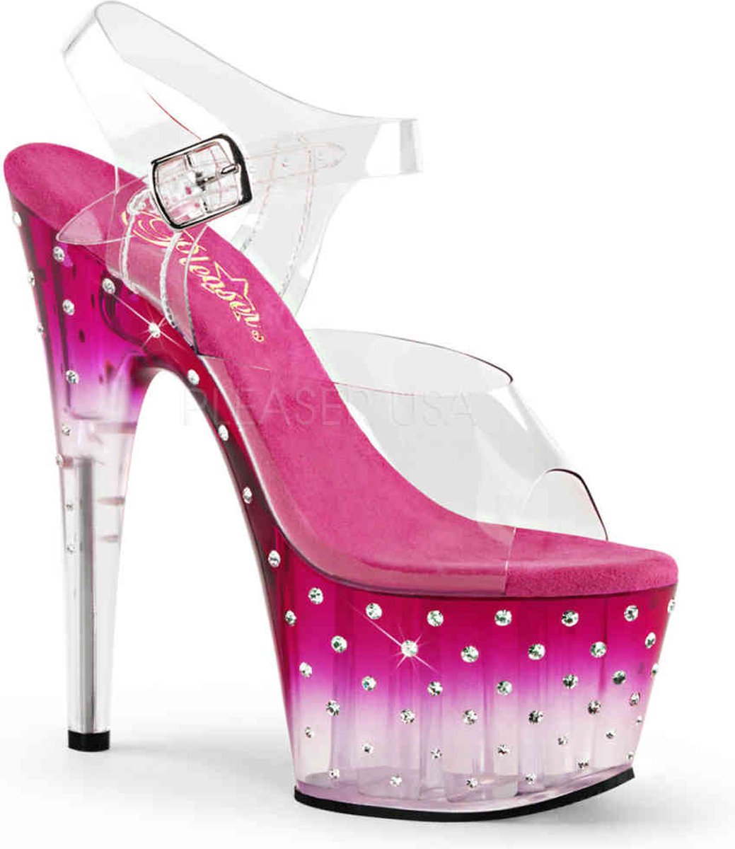 Pleaser - STARDUST-708T Sandaal met enkelband, Paaldans schoenen - Paaldans schoenen - 41 Shoes - Roze/Transparant