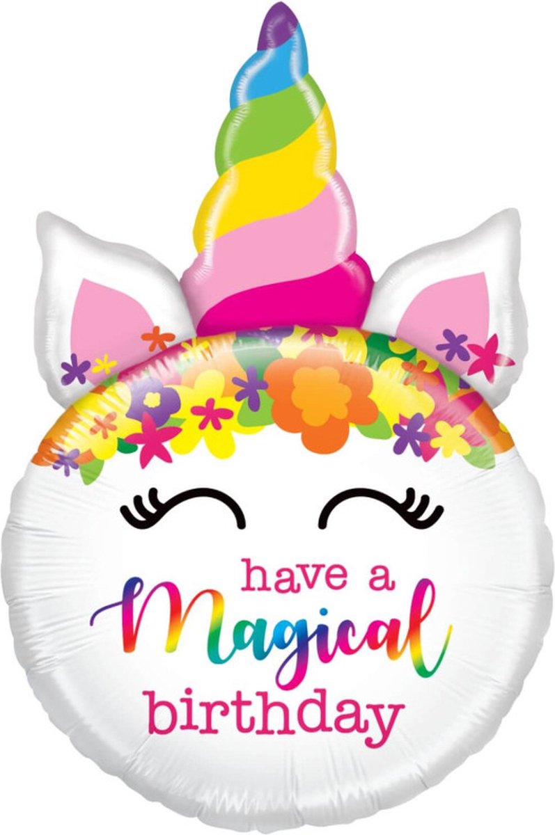 Ballon Magische verjaardag eenhoornballon (opgeblazen: 45 cm x 68 cm) / BULK