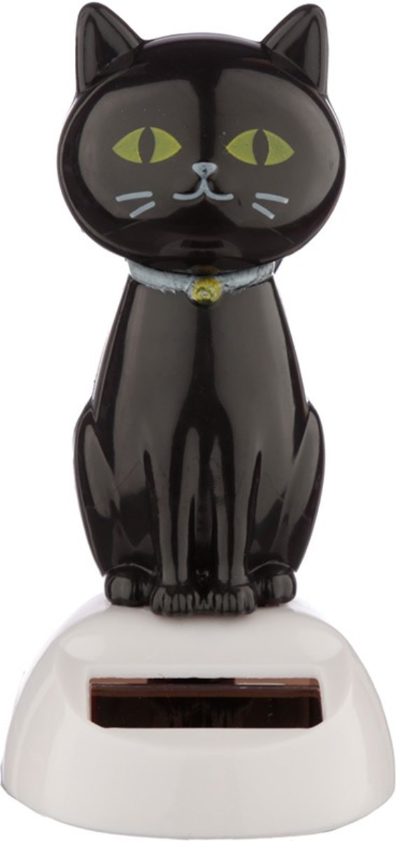 Solar poes kat zwart. De kat beweegt bij zonlicht en kunstlicht.