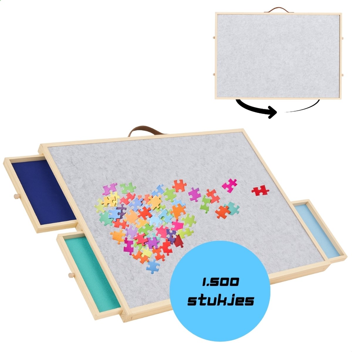 Puzzeltafel met lades tot 1500 Stukjes – Verstelbaar en Draaibaar Puzzelbord met Opbergsysteem en Cover – Ergonomisch puzzelplaat van Hout en Vilt - Puzzelmap - Portapuzzle -  