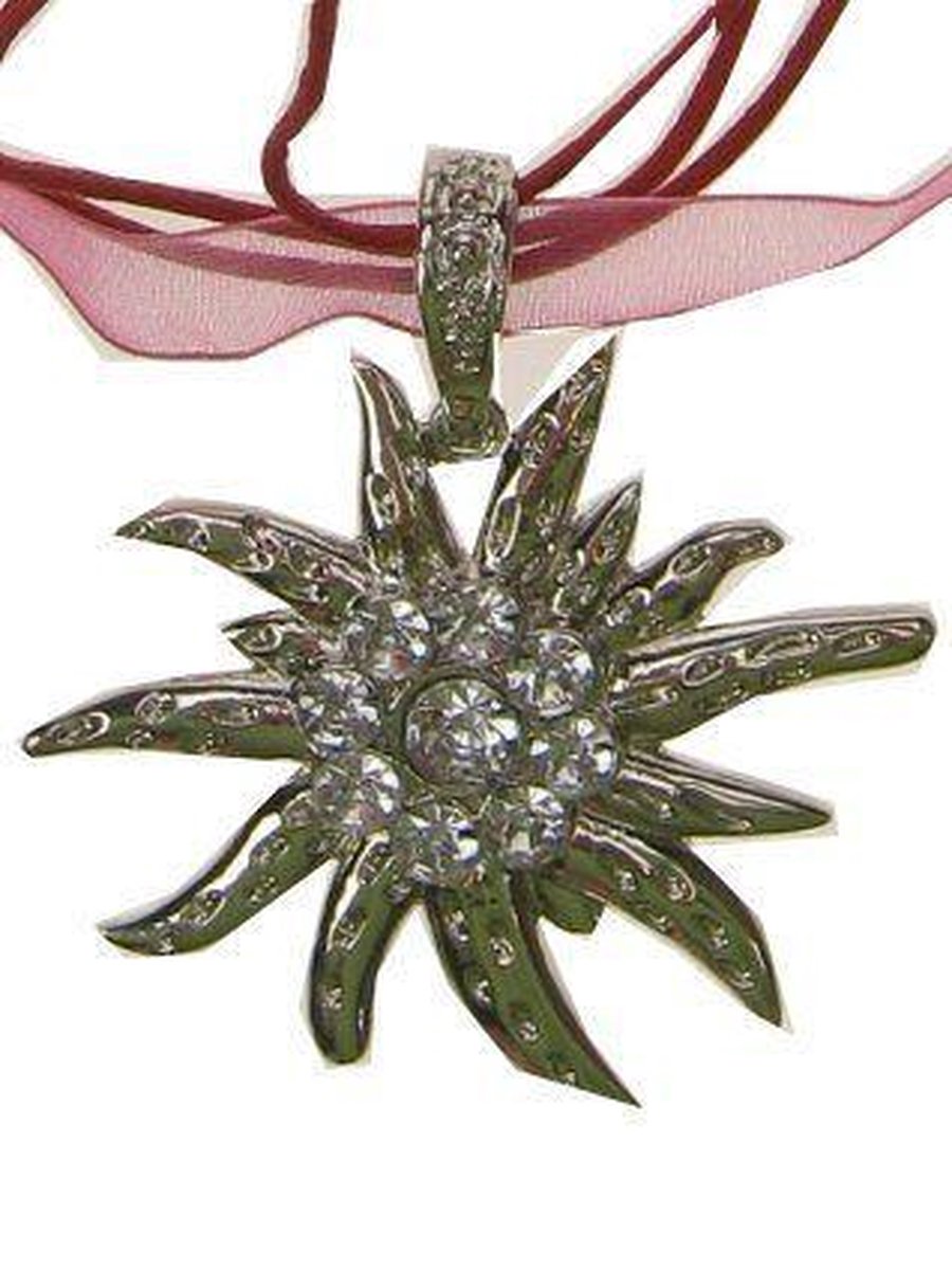 Ketting edelweis aan koord zilver