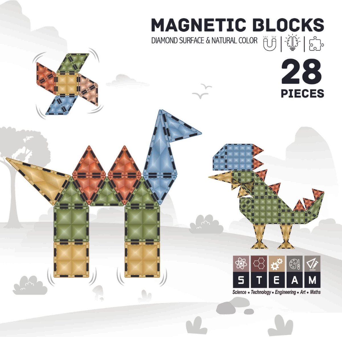Roosly Magnetisch Speelgoed - Magnetic Tiles - 28stuks - Constructie speelgoed - Magnetische tegels - Montessori speelgoed - Magnetic toys - Magnetische bouwstenen - Speelgoed Kinderen
