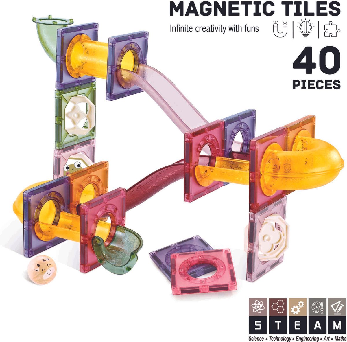 Roosly Magnetisch Speelgoed - Magnetic Tiles - 40stuks - Magnetic tiles Knikkerbaan - Constructie speelgoed - Magnetische tegels - Montessori speelgoed - Magnetic toys - Magnetische bouwstenen - Speelgoed Kinderen