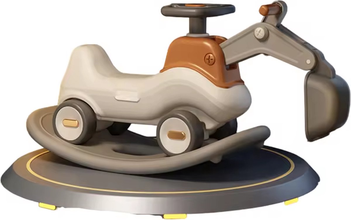 Hobbelfiguur 2 in 1 Hobbelwagen - Loopwagen Beige/Bruin in model Graafmachine