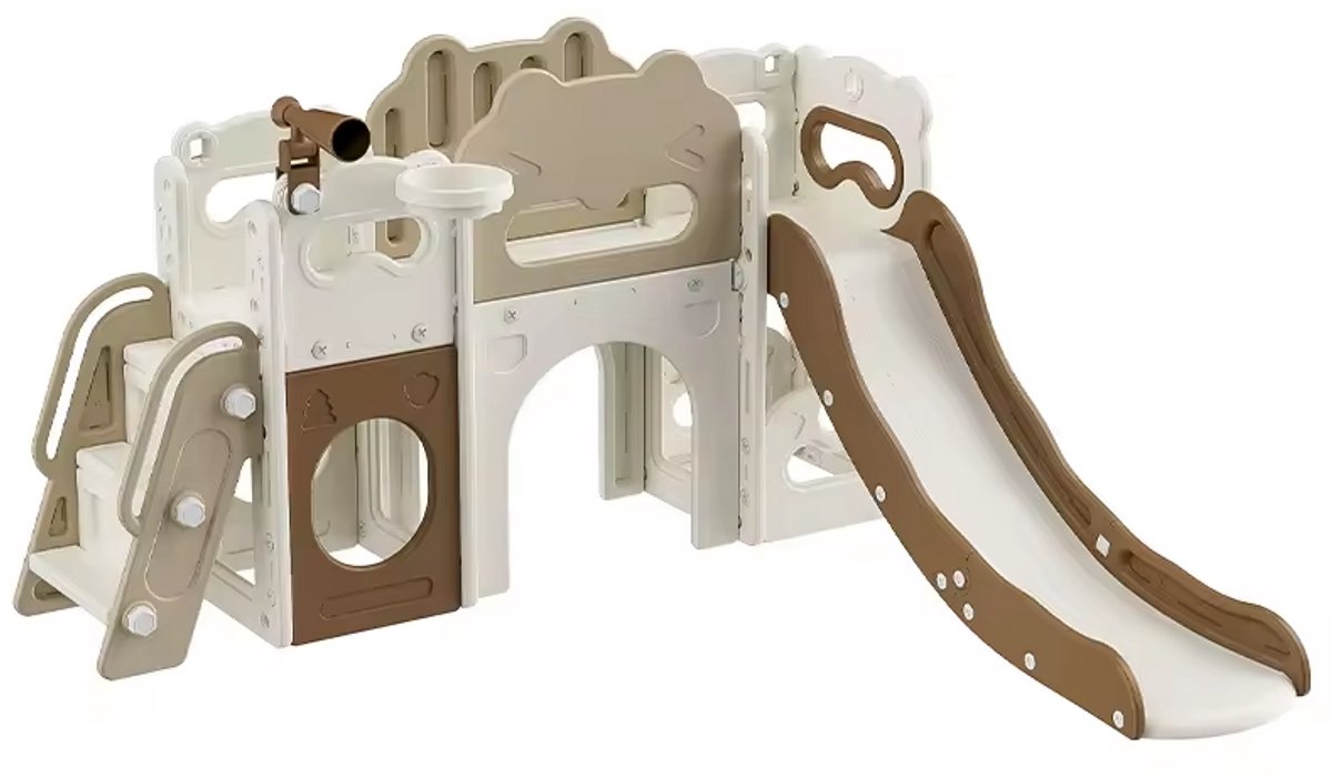 Speeltoestel Kasteel XL Crème/Bruin met glijbaan voor binnen en buiten - Peuter - Kleuter