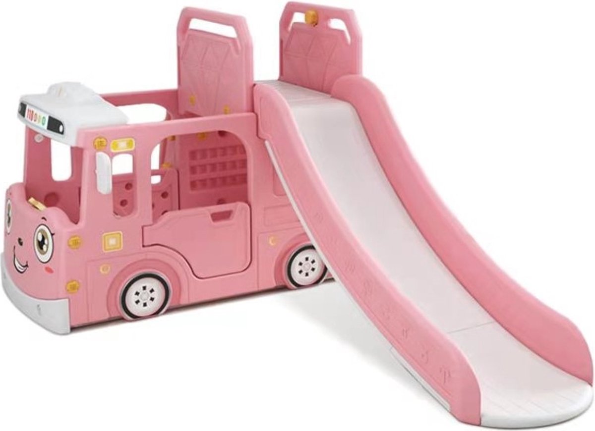 Speeltoestel Peuter Busje Robuust Roze met glijbaan voor binnen en buiten in de tuin - Peuter - Kleuter