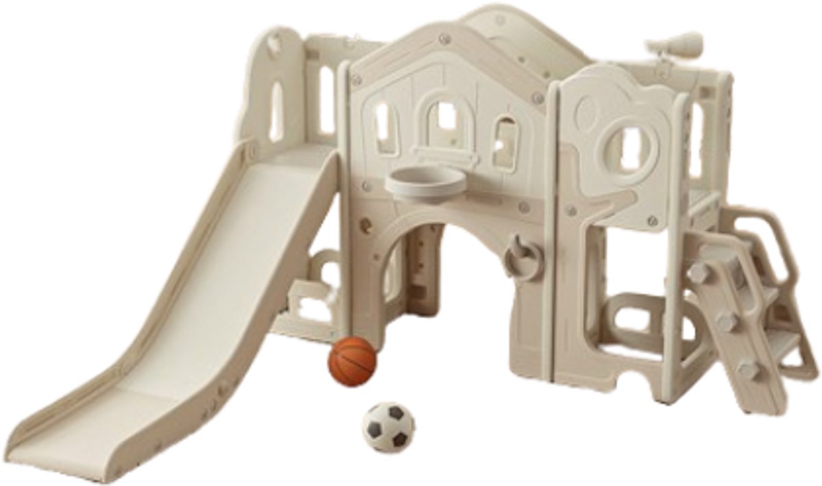 Speeltoestel Toren Luxe Nature voor kinderen met glijbaan en loopbrug Beige/Créme voor binnen en buiten