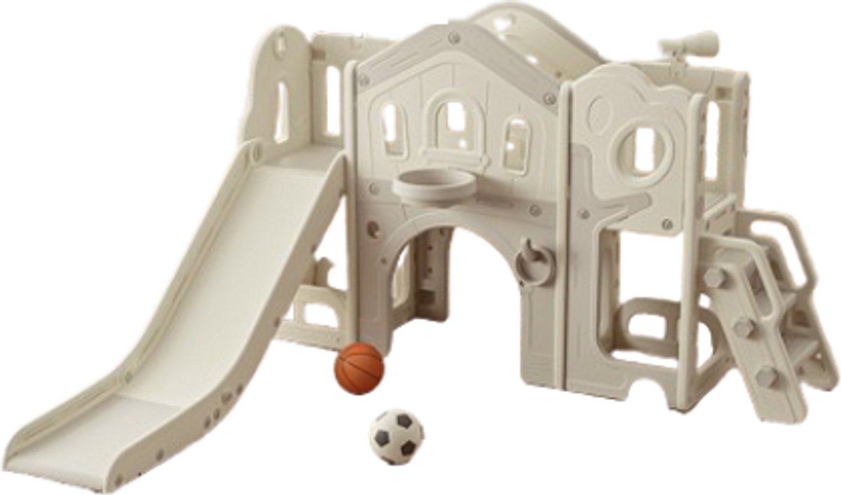 Speeltoestel Toren Luxe Nature voor kinderen met glijbaan en loopbrug Grijs/Wit voor binnen en buiten