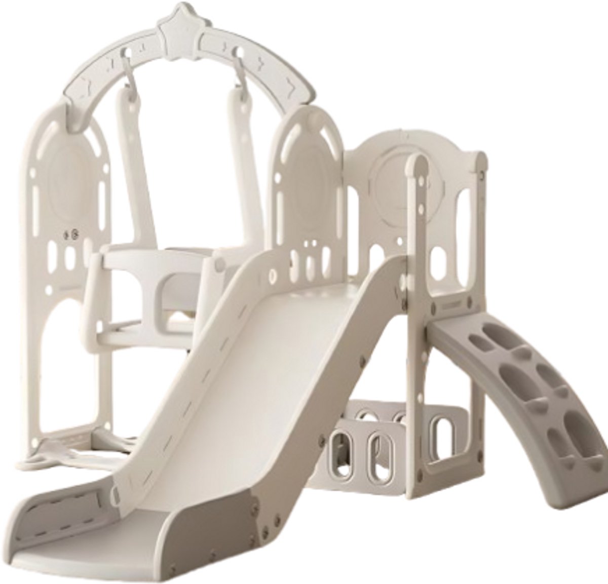 Speeltoestel XL Grijs/Wit met glijbaan, basket en schommel