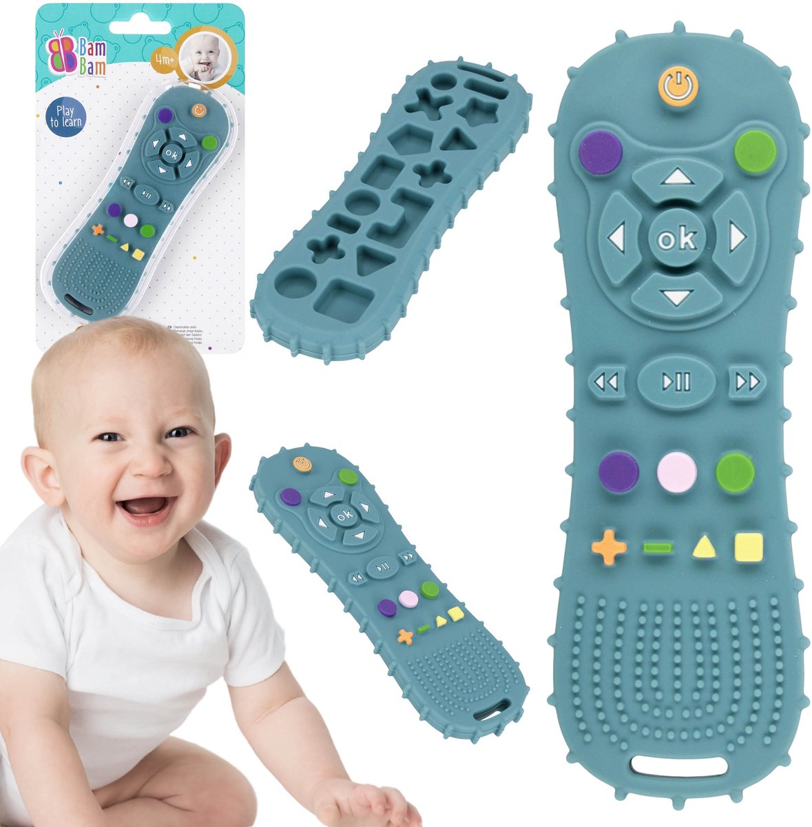 Bijtspeen AFSTANDSBEDIENING, sensorische bijtring voor baby Bam Bam 4m+