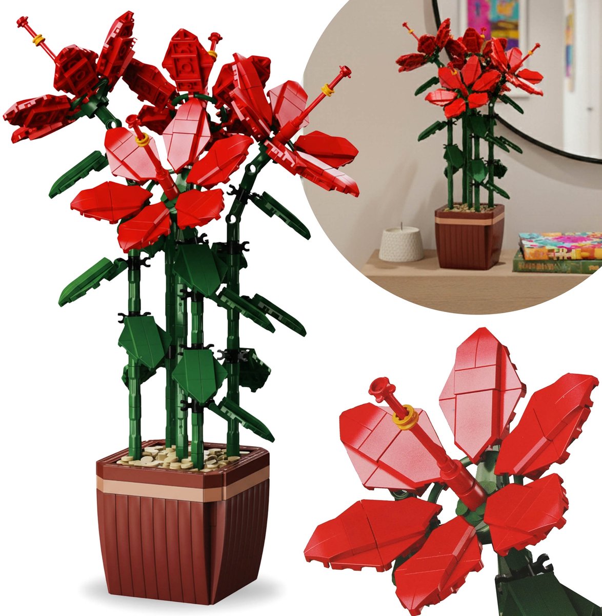 Bouwstenen Indiase rododendron, COMPATIBEL MET LEGO, BLOEMEN in een pot, DIY-SET, 617 stuks 6+