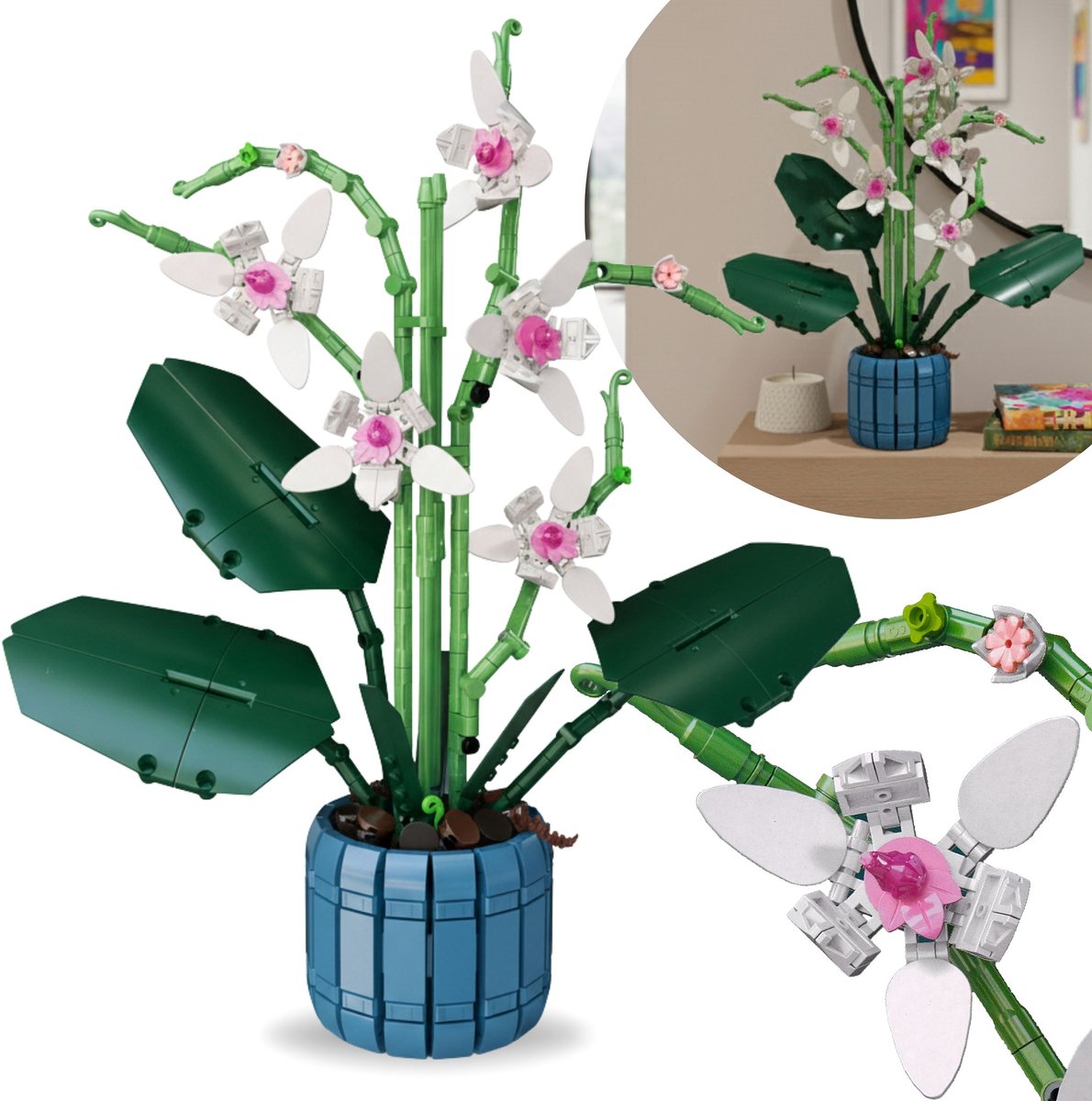 Bouwstenen Orchidee, compatibel met lego, BLOEMEN in een pot, DIY-SET, 711 stuks 6+