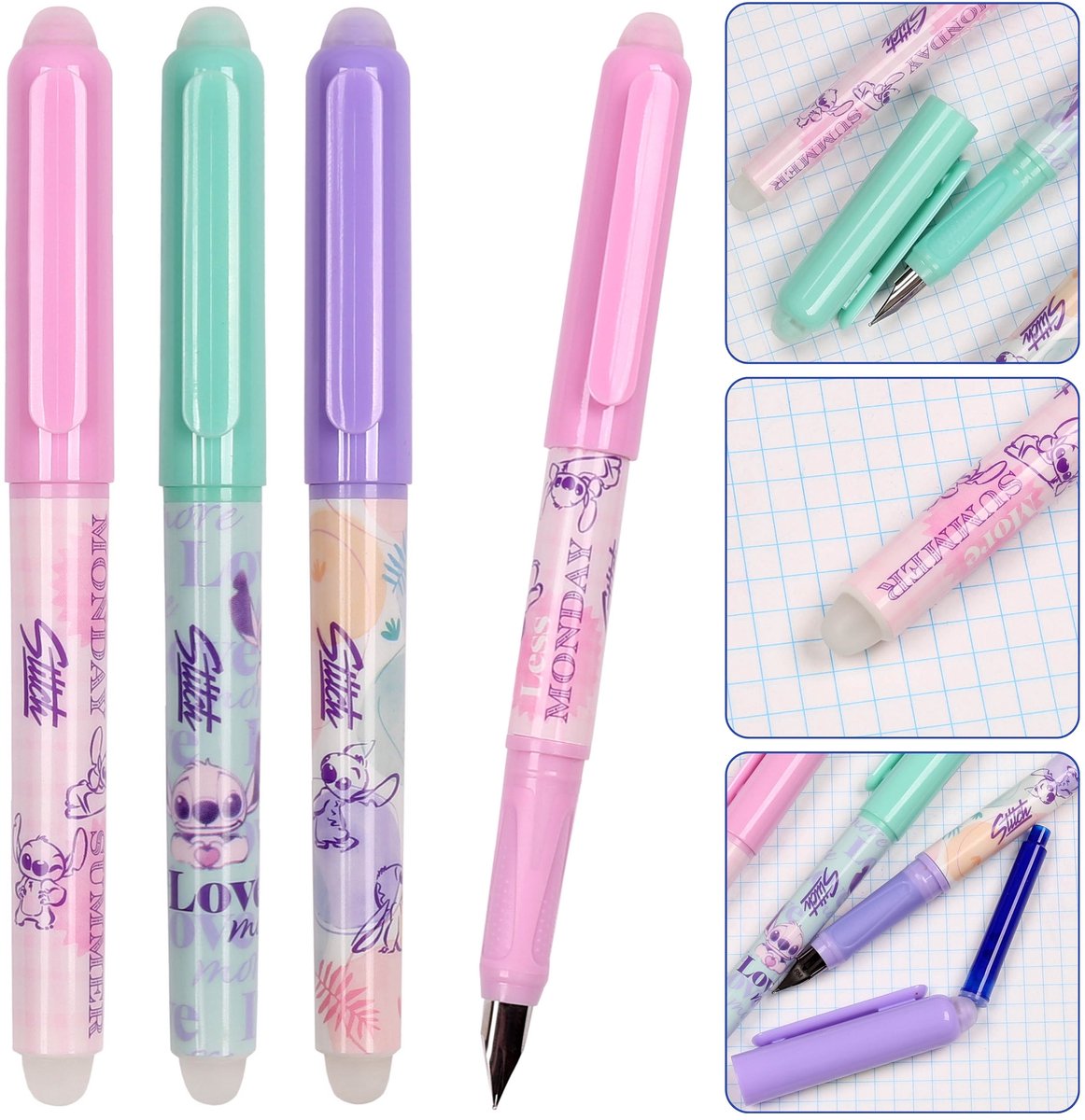 DISNEY Stitch Gumpen met gum, uitwisbare balpen, blauwe inkt, schooluitgave