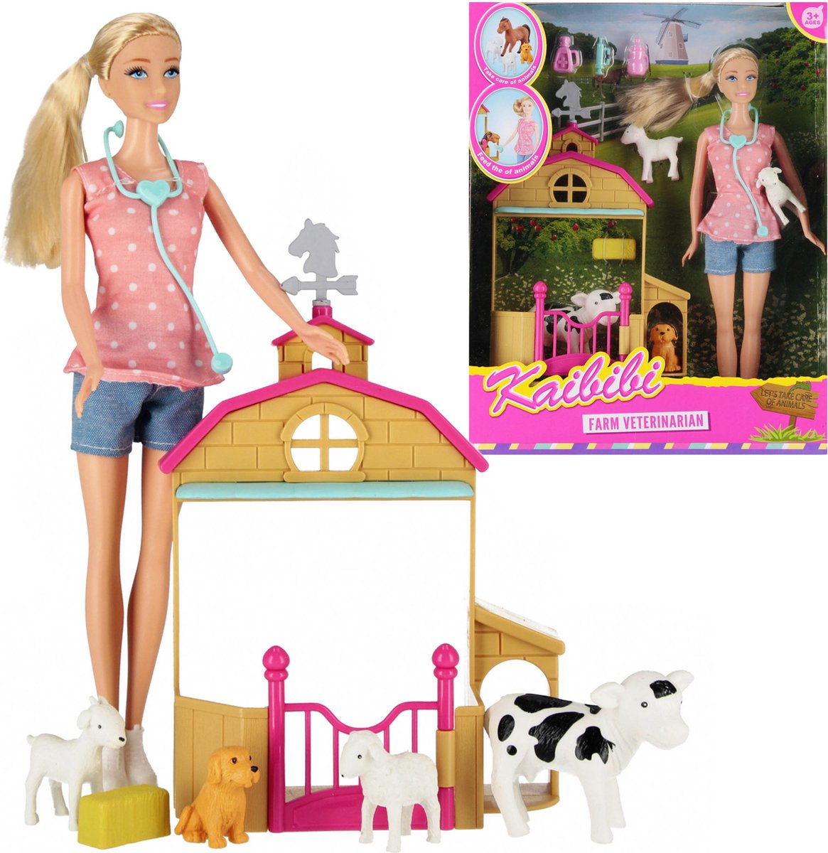Dierenarts 29cm pop met accessoires, dieren, stal voor dieren