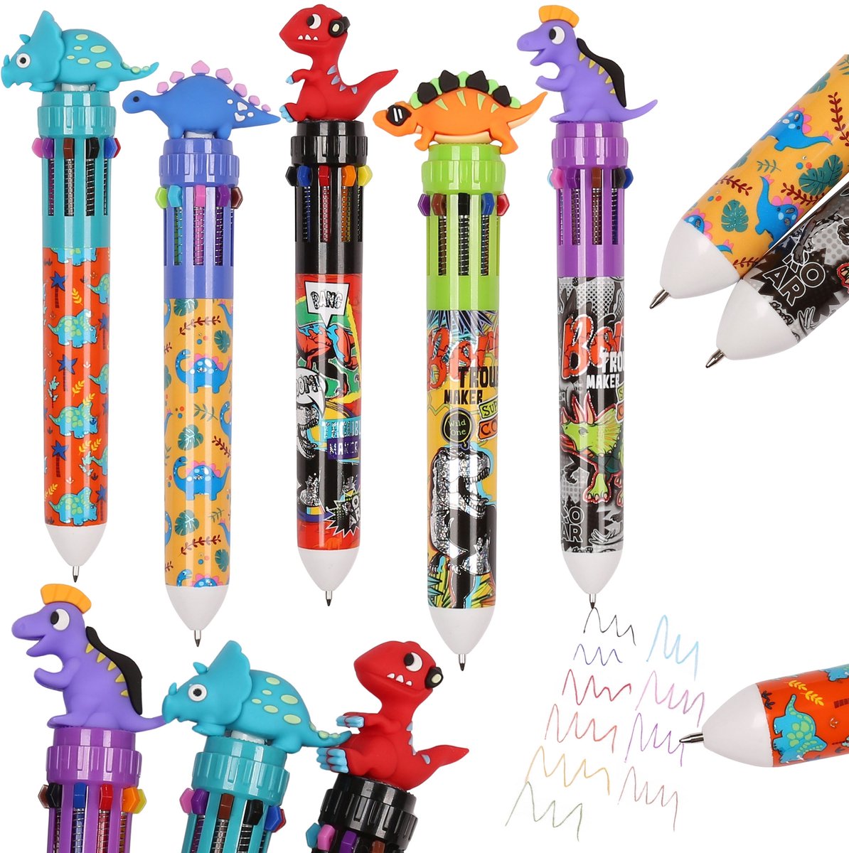 Dinosaurus VEELKLEURIGE pen 10in1, automatische schoolpen, 10 KLEUREN 0,7mm