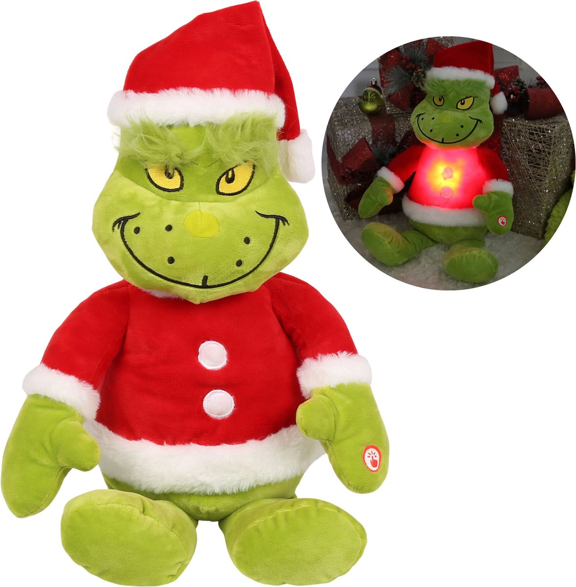 Grinch Grote Pluchen Kerstmascotte, Glimmend Lichtgevende 50 cm