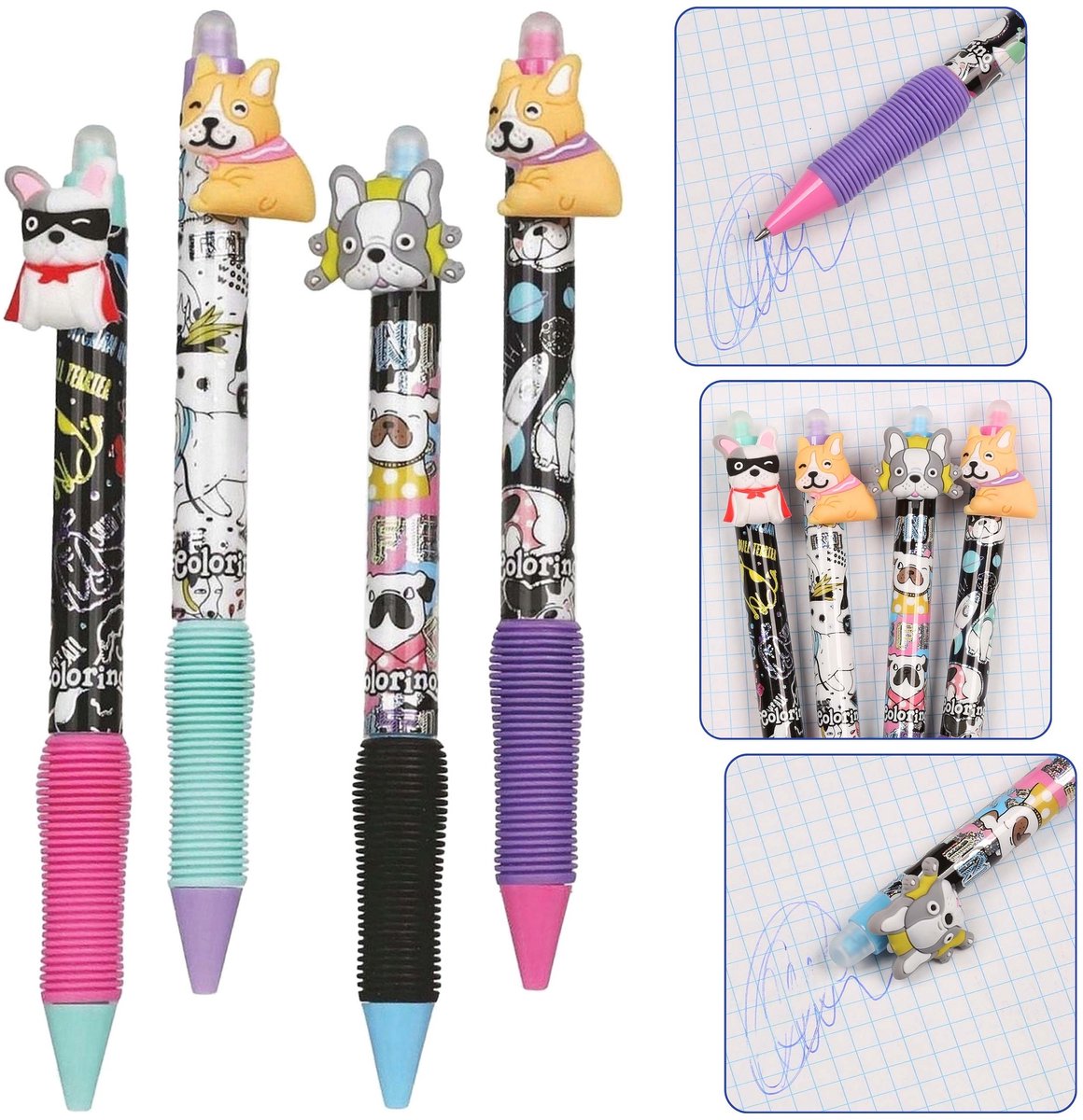 Hondenpen met gum, gel, automatisch, BLAUWE INKT, uitwisbaar, 0,5 mm