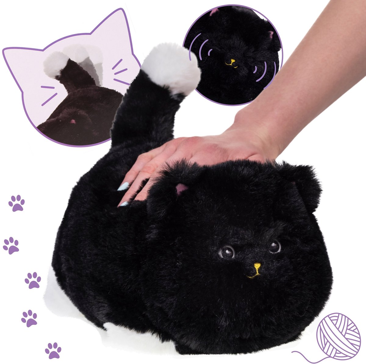 Huggy Luv Interactieve zwarte kat MEOWER, knuffel, kinderspeelgoed met geluid 2+