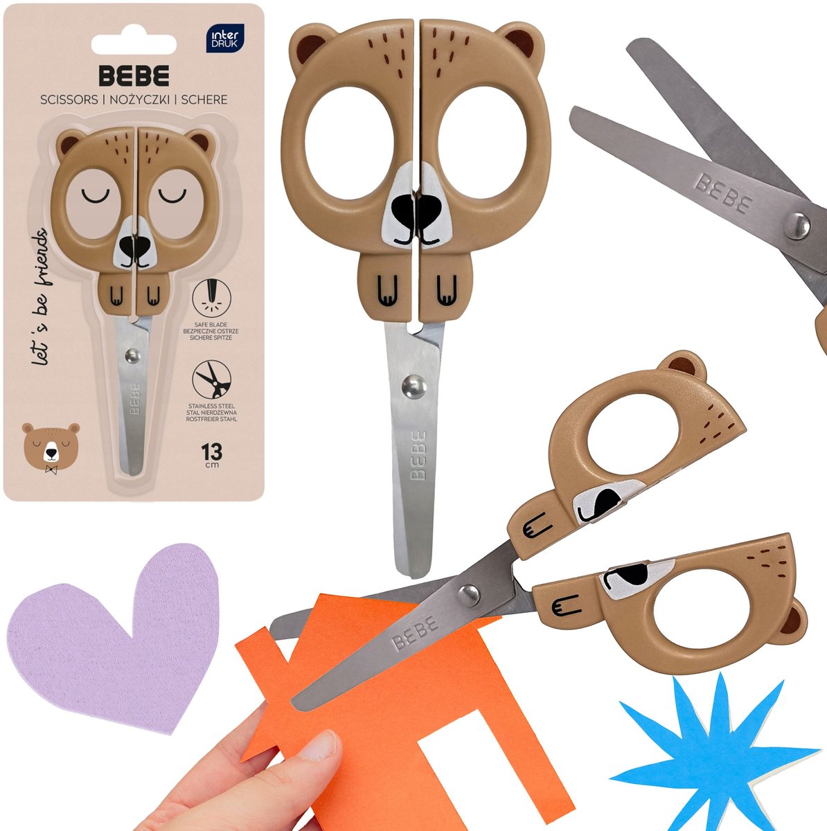 Kinderschaar met handvat in de vorm van een beer, veilig voor kinderen, 13 cm BEBE Friends Girls 3+