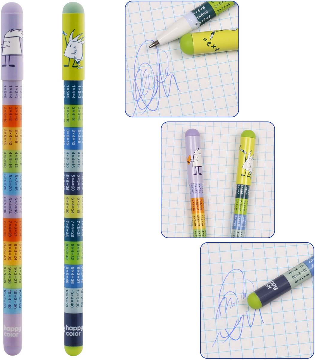 Uitwisbare pen met gum, KEERTAFEL, gelpen, blauwe inkt, schoolgebruik, 0,5 mm