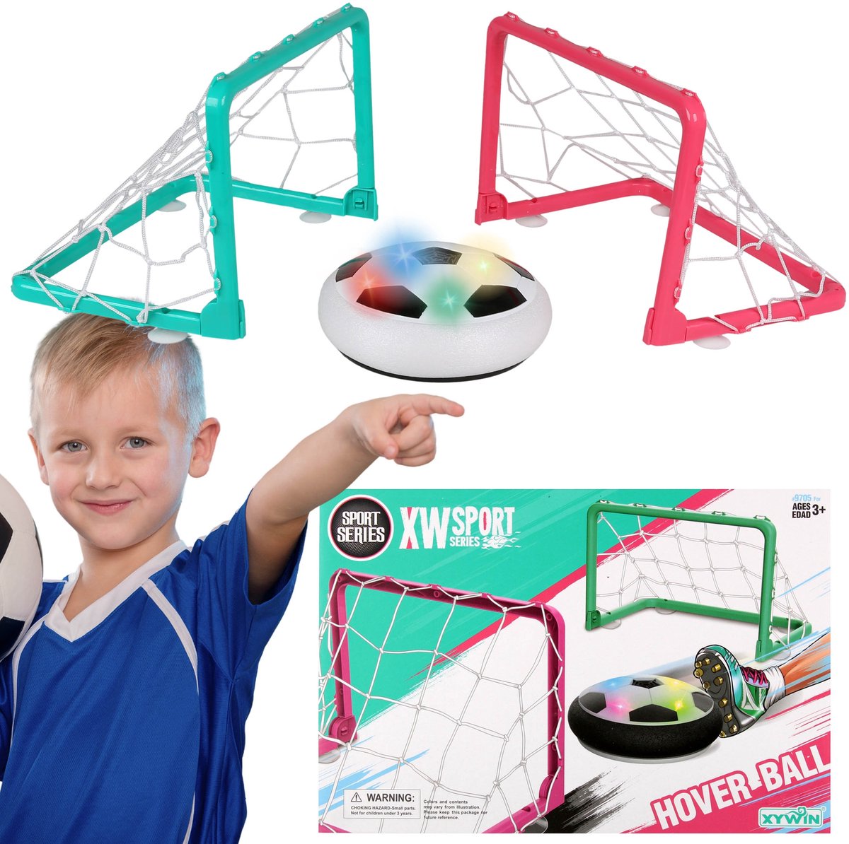 Vliegende bal om thuis mee te spelen, lichtgevend + doelen, voetbalset voor kinderen 3+
