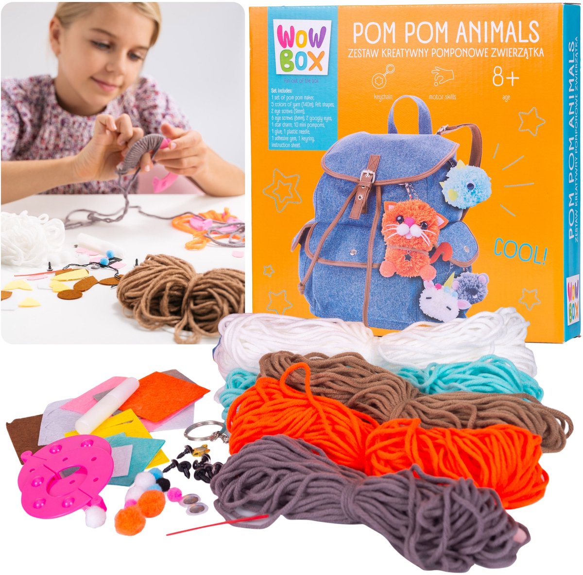WOW Box Creatief pakket POMPON DIEREN DIY met garen 8+