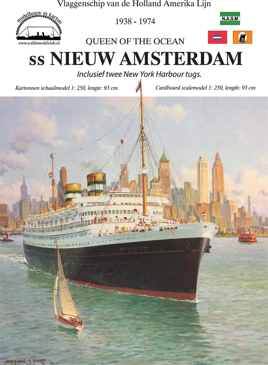 bouwplaat/modelbouw in karton SS Nieuw Amsterdam + 2 sets, schaal 1:250
