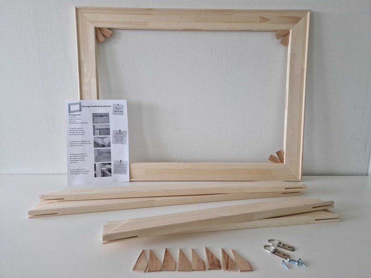 Spielatten-Opspanlatten voor schildercanvas brede Spielat 65mm 75x80cm Brede Houten spanlatten voor Spanraam-Spieraam zonder doek Houtenframe voor schildersdoek, canvas of stof. Inclusief ophangbeugels