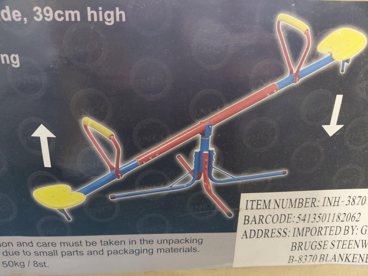 Ronddraaiende wip - blauw rood geel - 192 cm