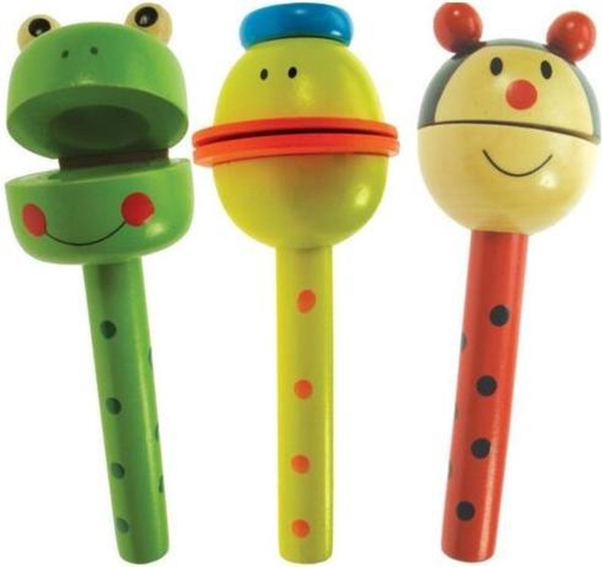 3 Vrolijke dieren klepperen er op los ( set van 3 ) knal koppen
