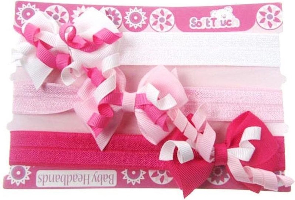 Soft Touch Haarband Korker Meisjes Nylon Roze/wit 3 Stuks