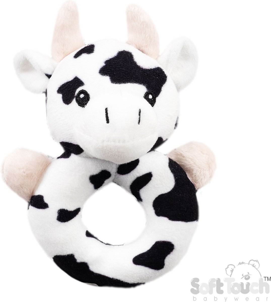 Soft Touch Rammelaar Koe Unisex 15 Cm Polyester Wit met zwarte vlekken