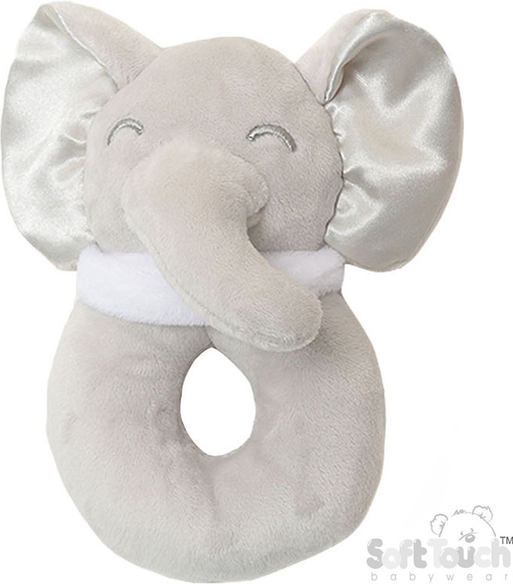 Soft Touch Rammelaar Olifant Jongens 12 Cm Polyester Grijs Met Satijnen Oortjes