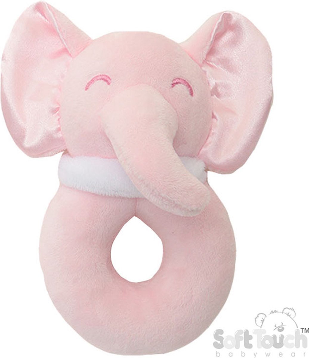 Soft Touch Rammelaar Olifant Meisjes 12 Cm Polyester Roze Met Satijnen Oortjes