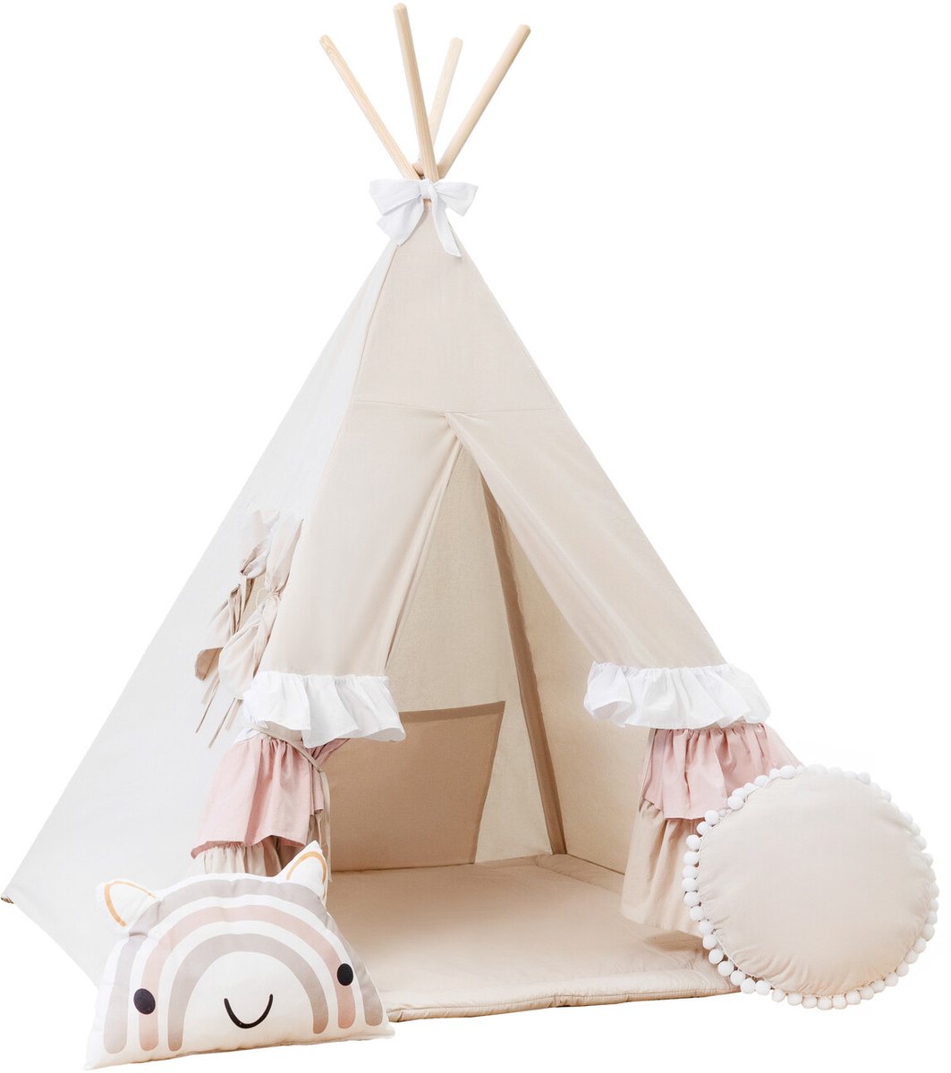 Tipi tent voor kinderen Cute Frills met accessoires Tipi tent + 2 kussens en speelmatras