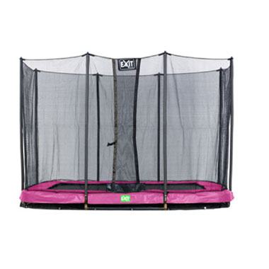 EXIT Twist Ground verlaagde trampoline rechthoekig met veiligheidsnet - 244 x 427 cm - roze/grijs