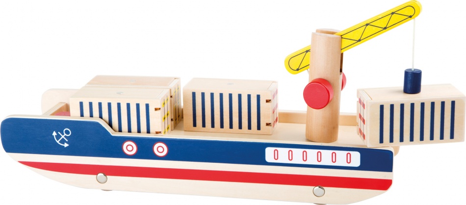 Small Foot Houten Containerschip 34 cm blauw/rood
