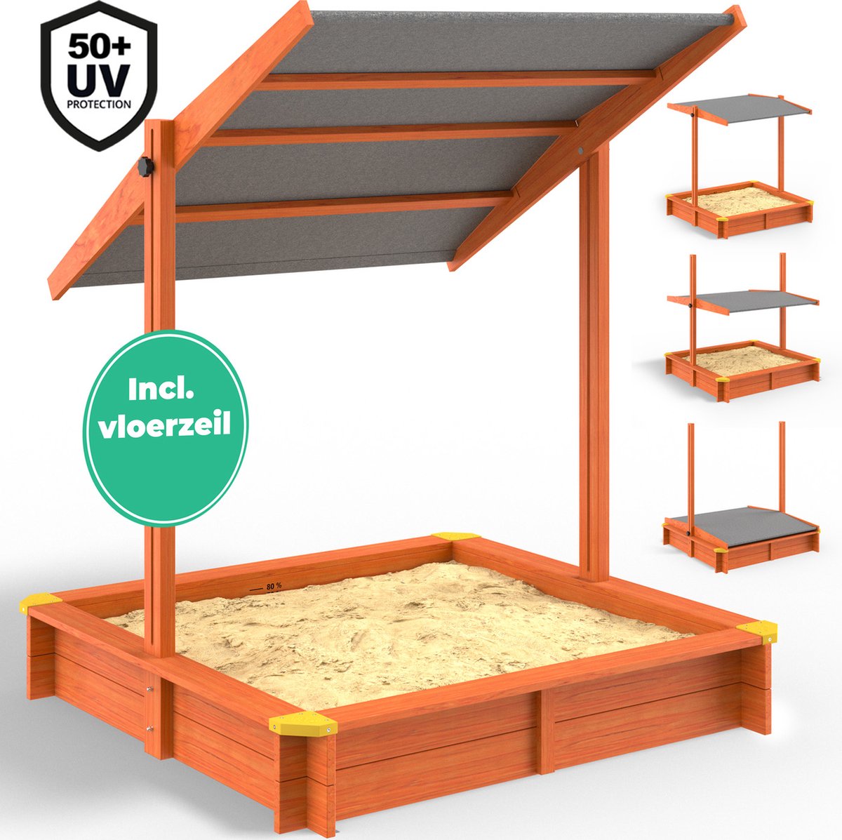 Spielwerk Zandbak Sami met Dak - 120x120cm Geïmpregneerd Hout - UV 50+