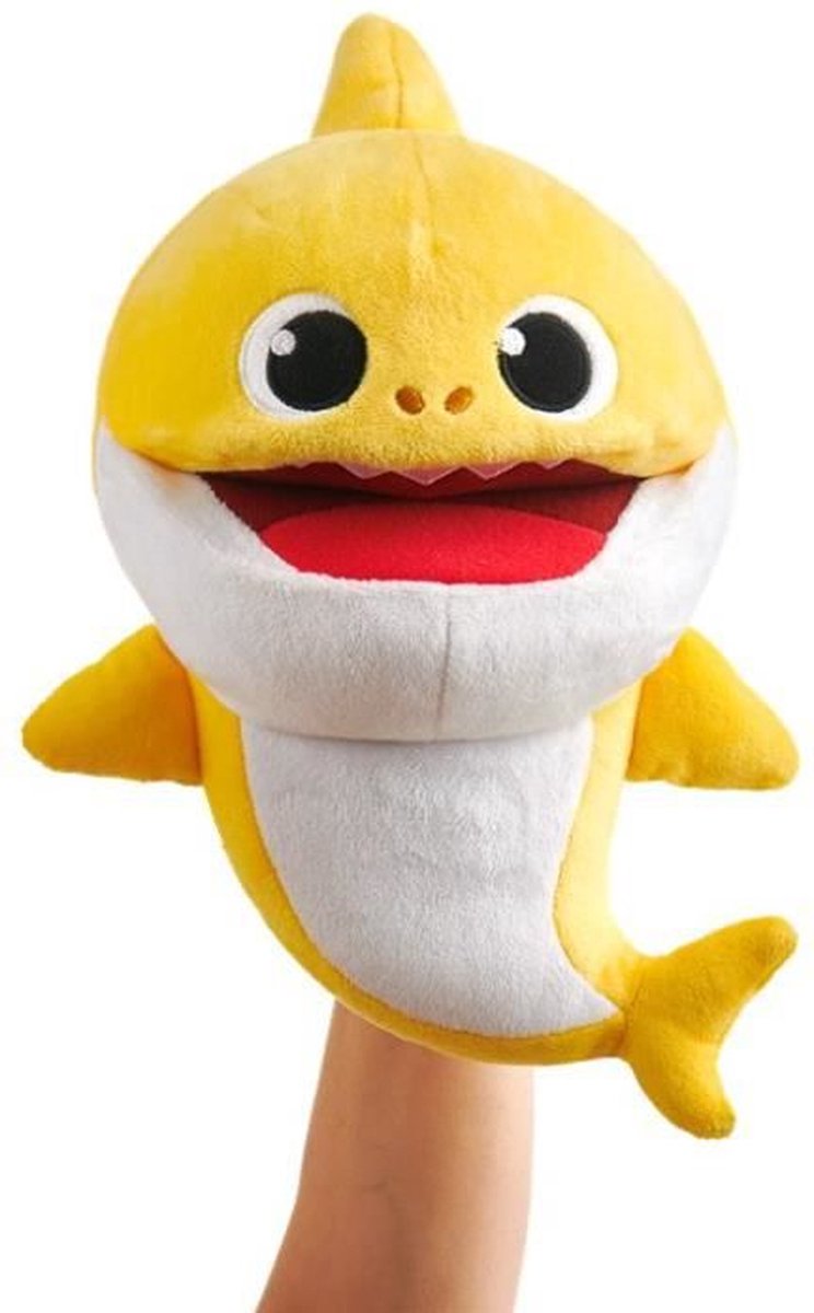 BABY HAAI MUZIEKPOPPET 30 CM GEEL