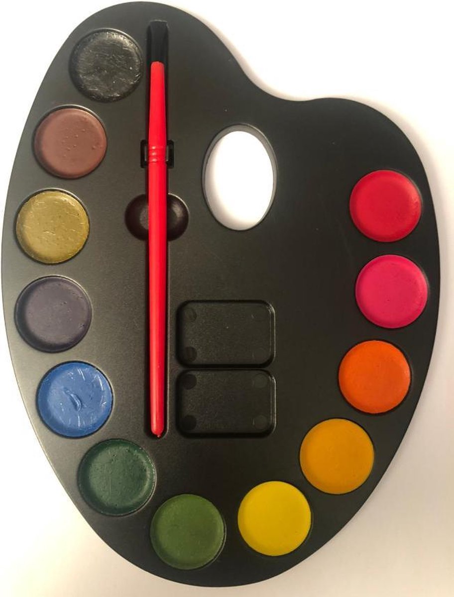 VERF PALET klein 12 KLEUREN Schilder waterverf voor kinderen set18 .5 cm lang - 14 cm hoog