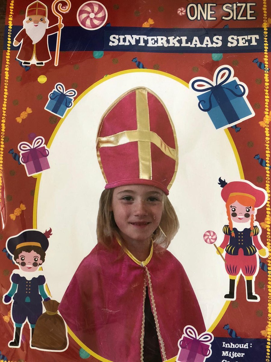 sinterklaas set een maat roze mijter en cape